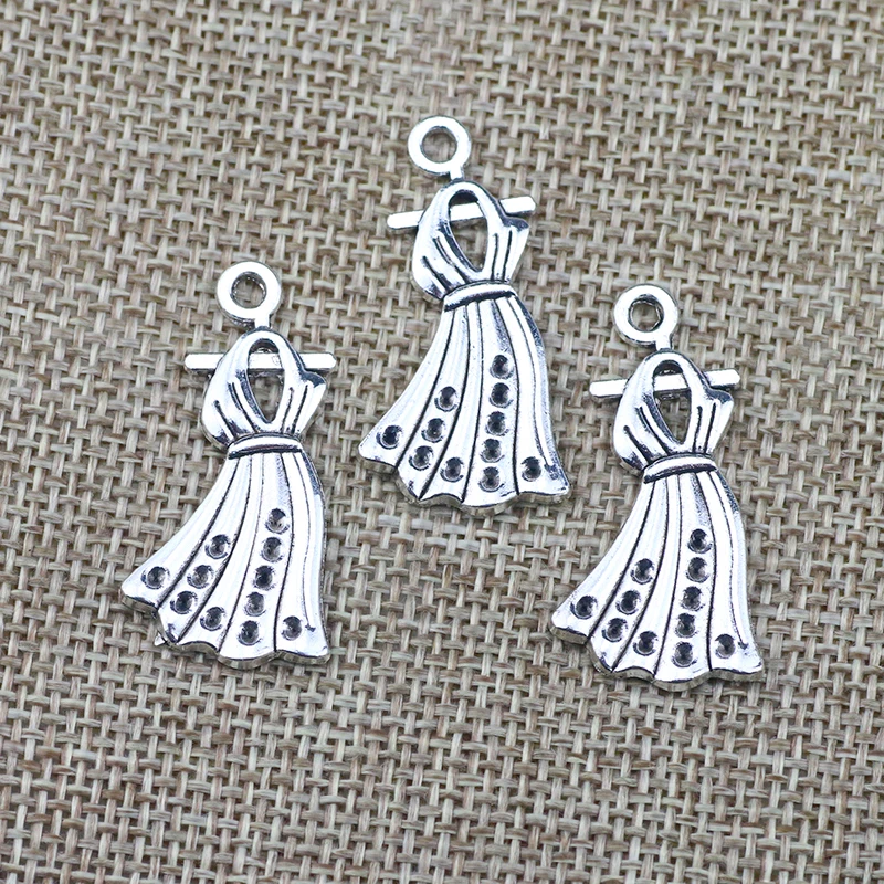 

10 Pieces 16*33mm Mixed Alloy Antique Silver Color Pretty Dress Charms Bracelet Vintage Pendant Accessory For DIY Jewelry Making