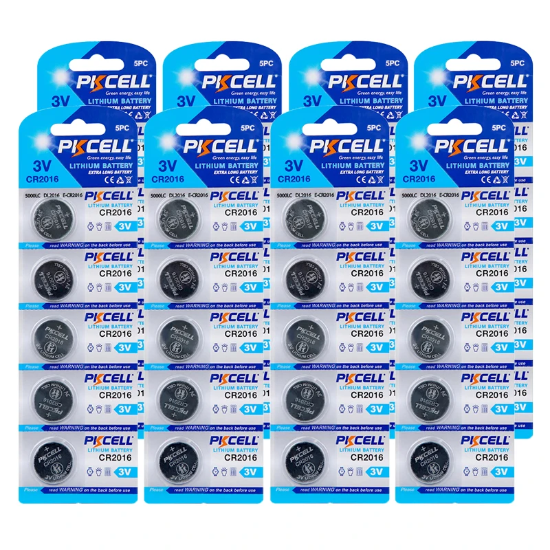 

40PC/8Card PKCELL CR2016 3V Lithium Battery CR 2016 DL2016 KCR2016 LM2016 BR2016 EE6277 Button Coin Cell Bateria Batteries