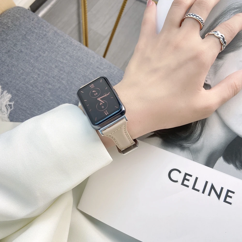 Фото Элегантный тонкий Дамский ремешок для Huawei Watch FIT Новый кожаный браслет петля Hua Wei