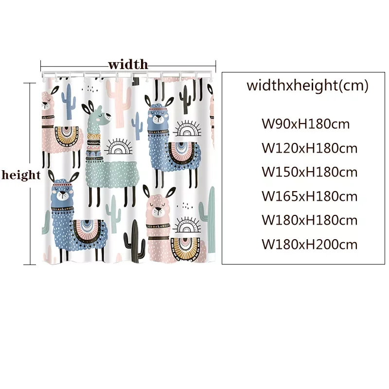 

2023 Alpaca Pattern Bath curtain Waterproof Shower Curtains Polyester Cartoon Bath Screen Printed Curtain for Bathroom Home Deco