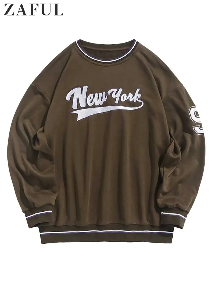 

ZAFUL Hoodies for Men New York Embroidery Sweatshirts Essentials Streetwear Sudaderas Autumn Winter O-Neck Pullover Sweats Tops