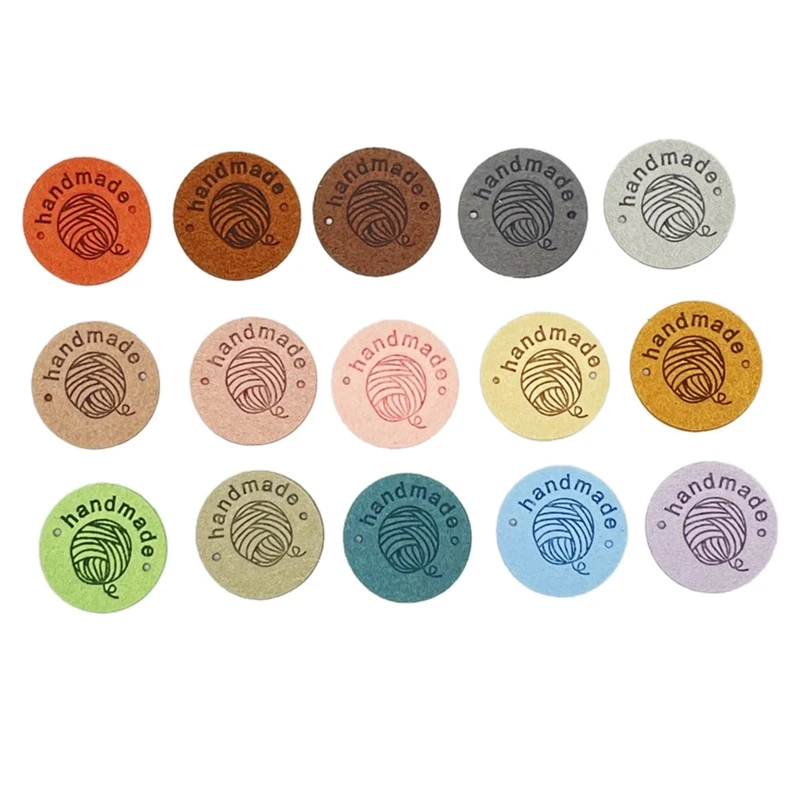 

75Pcs Ball of Yarn Faux Leather Label for Clothes Handmade Labels Tags Knitting Hat DIY Gifts Bags Sew Accessories