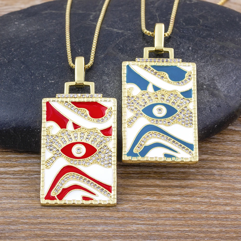 

AIBEF Exquisite Enamel 5 Colors Turkish Evil Eye Shine Crystal Pendant Oil Drop Necklace Women Charm Jewelry Fashion Party Gifts