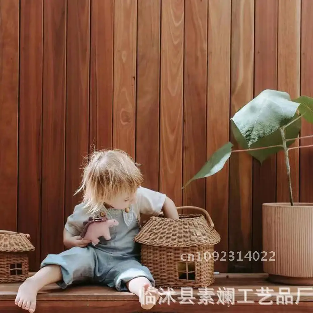 Будинок ручной работы из ротанга плетеные сумки милые сумки-корзины квадратные