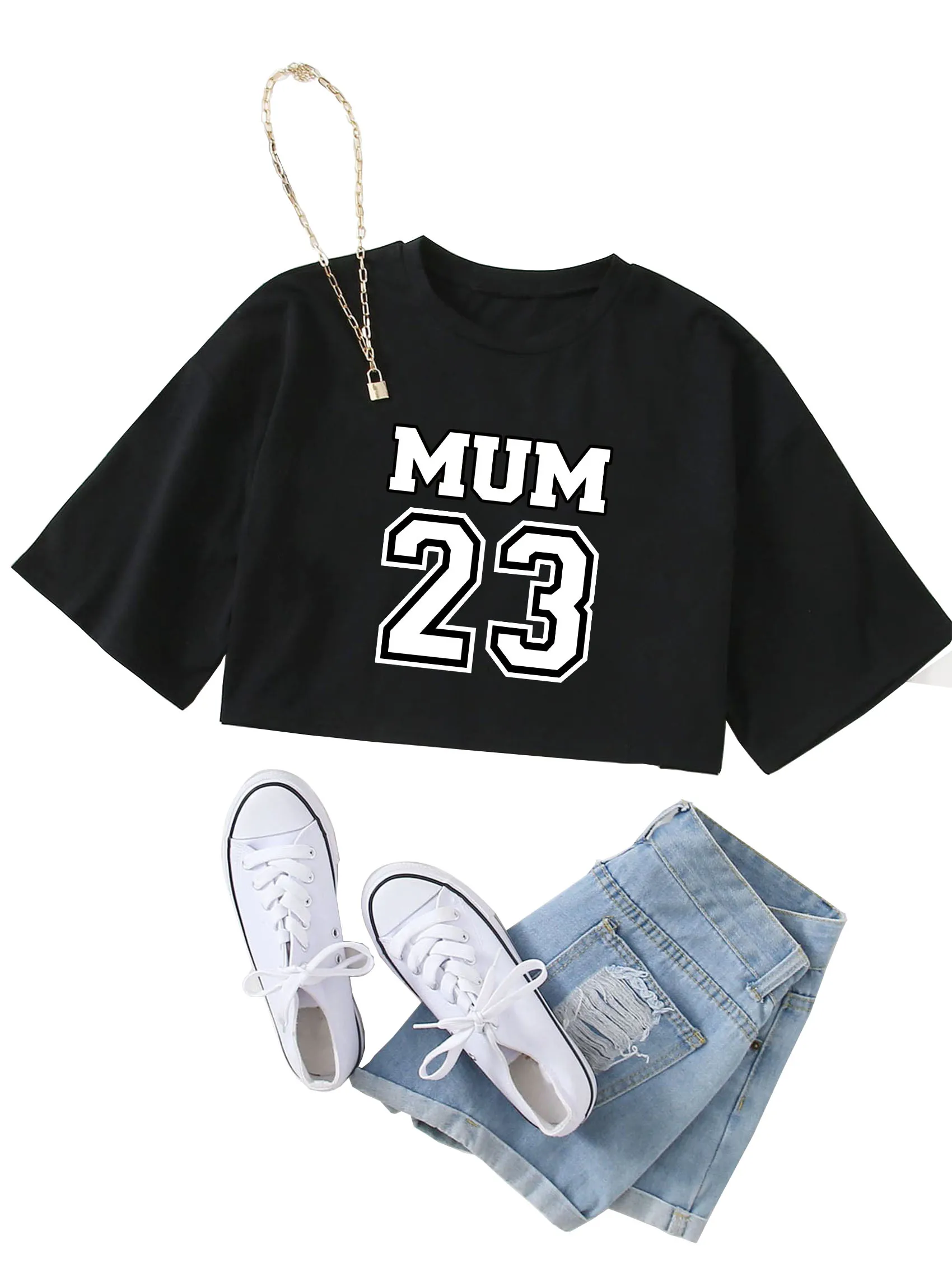 

2023 Mum Print Summer Soft Crop Korean Clothing T Shirt Gift for Woman