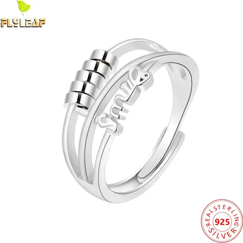 

Smooth Double Layer Wheel Beads Open Anxiety Ring For Women 925 Sterling Silver Platinum Plating Sparkling Jewelry 2022 New