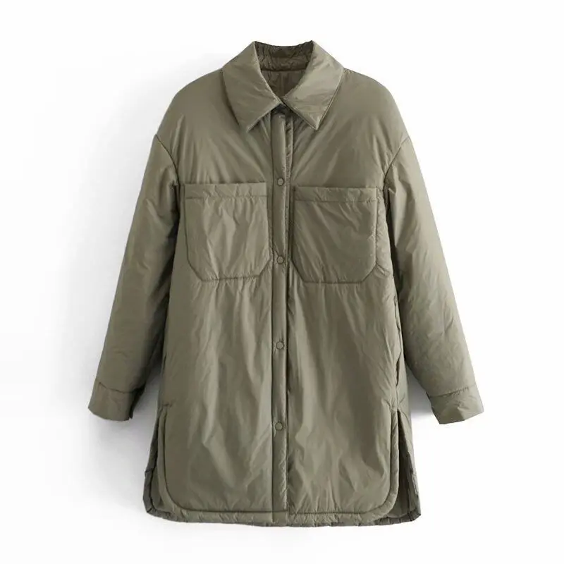 Fashion New Women's 2021 Autumn and Winter Style Lapel Straight Tube Loose Casual Mid-length Solid Color Cotton Coat Women