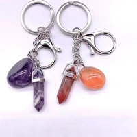 natural quartz tumbled stone crystal point chakra healing keychain gem pendant keyring key chain family gift