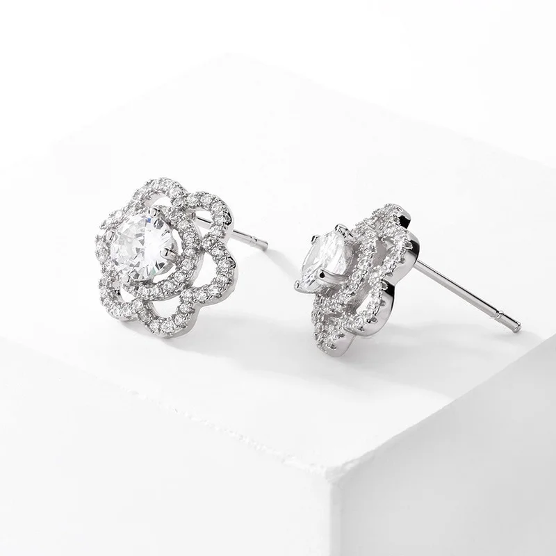 

Fashion Simple White Color Flower Zircon Stud Earrings for Womens Wedding Anniversary Jewelry Party Accessories