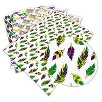 mardi gras themed feather character print faux leather for diy hair bows earrings crafts 2230cm
