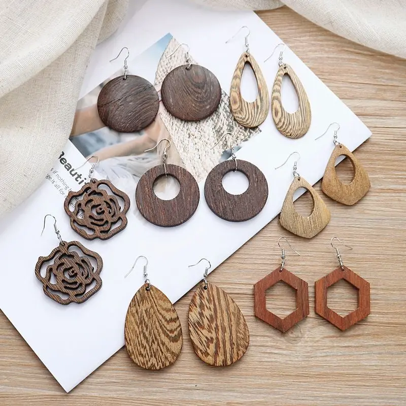 

Vintage Wooden Women's Earrings Dangle Drop Earring Jewelry Wedding Party Gift