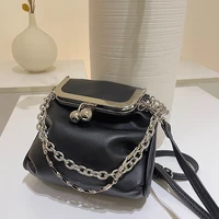 women shoulder bag 2022 pu leather purse and handbag female summer fashion casual vintage black chain vintage clip crossbody bag