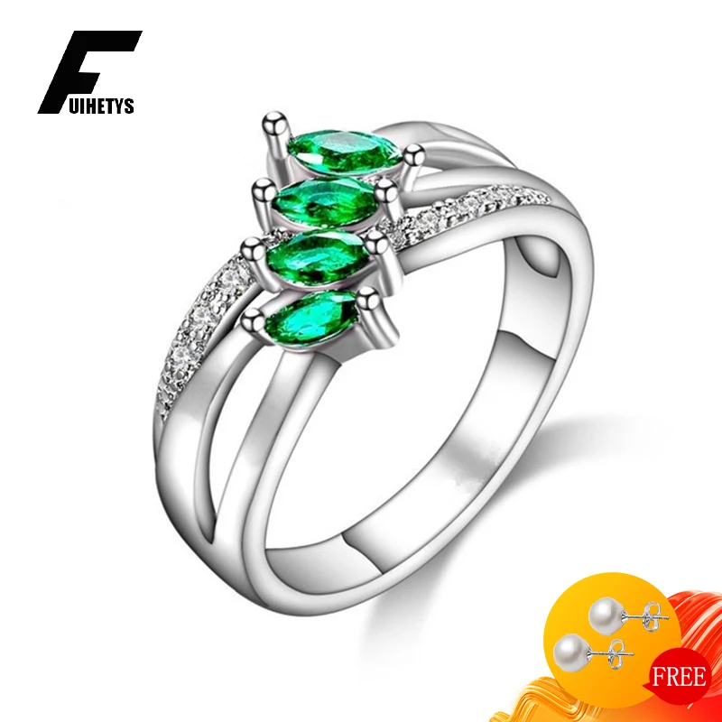 

Fashion Ring 925 Silver Jewelry with Emerald Zircon Gemstone Finger Rings for Women Wedding Party Gifts Accessories Wholesale