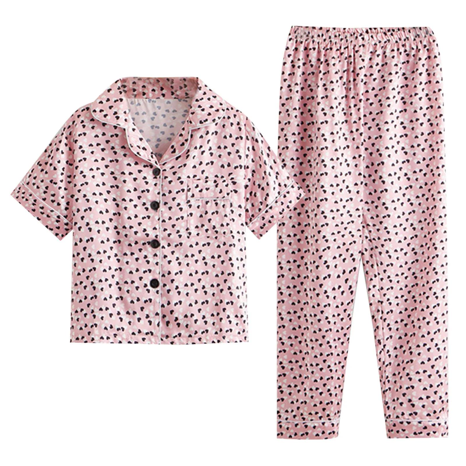 

Children Pajamas Set Baby Suit Toddler Boys Girls Summer Short Sleeve Floral Print Ice Silk Satin Tops Shirts+Pants Kids Outfits