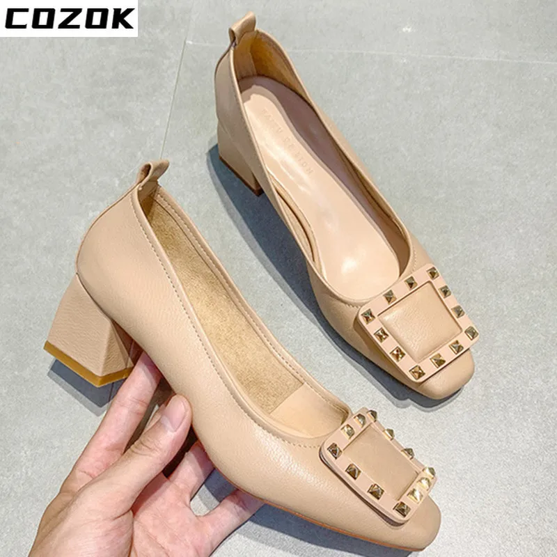 

New Women Fashion Sweet Yellow Leather Pumps Thick Square High Heels For Party NightClub Lady Spring Office Casual Shoes O0098