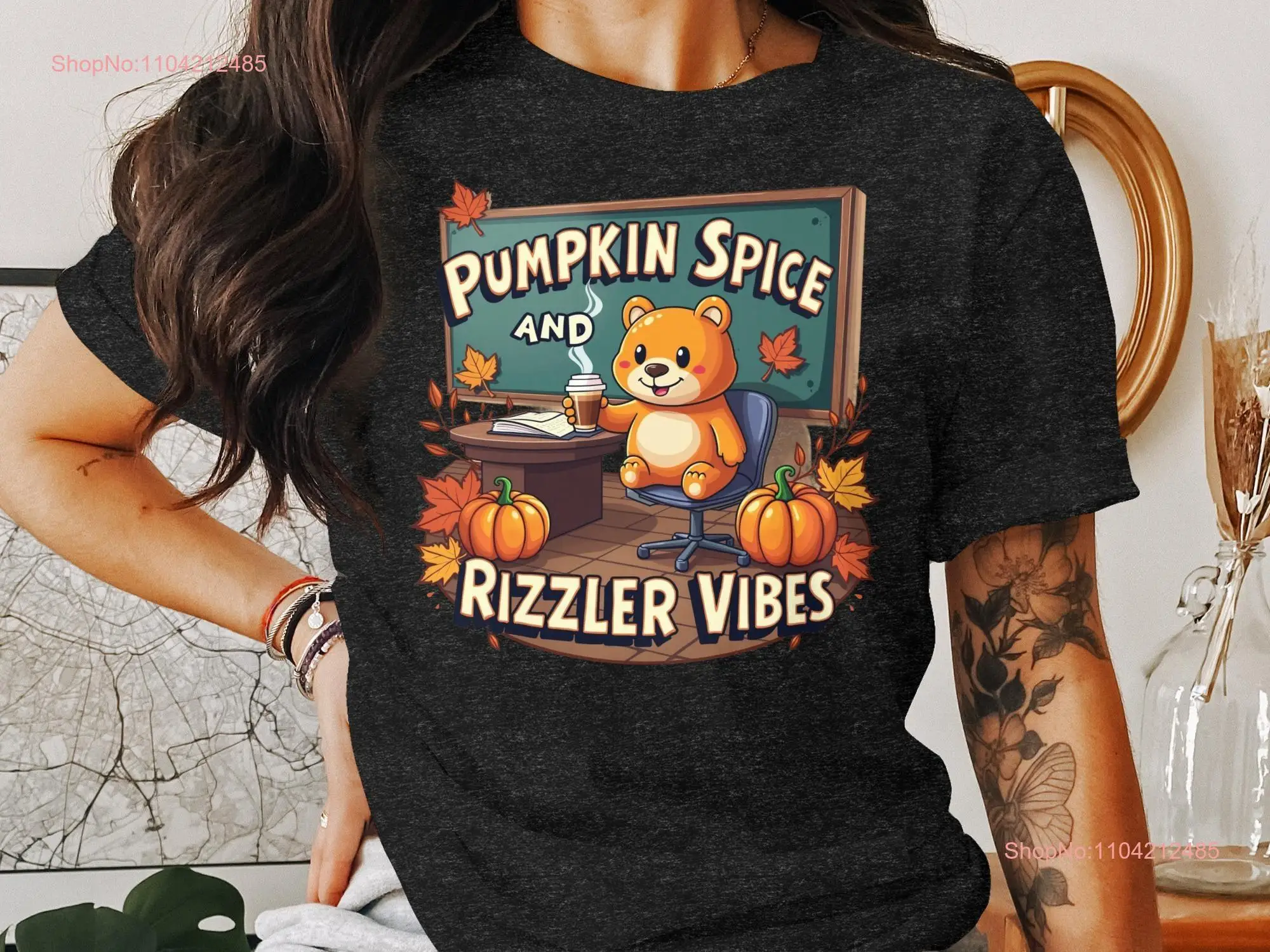 Футболка с изображением тыквы и специи Rizzler Vibes милый медведь учитель Хэллоуин