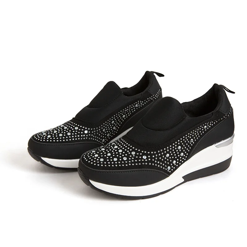 

Rhinestone Sneakers for Women 2023 New Spring Black Slip-On Ladies Casual Ladies Sneakers Breathable Mesh Light Vulcanized Shoes