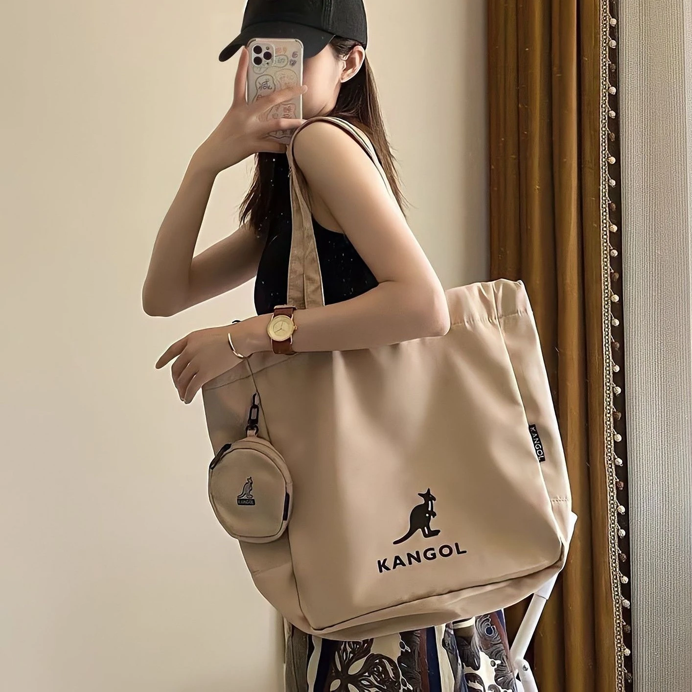 

Kangol Spring and Summer Commuter Vacation Backpack for Men and WomenLarge Capacity Canvas Shoulder Bags Environmental Shopping