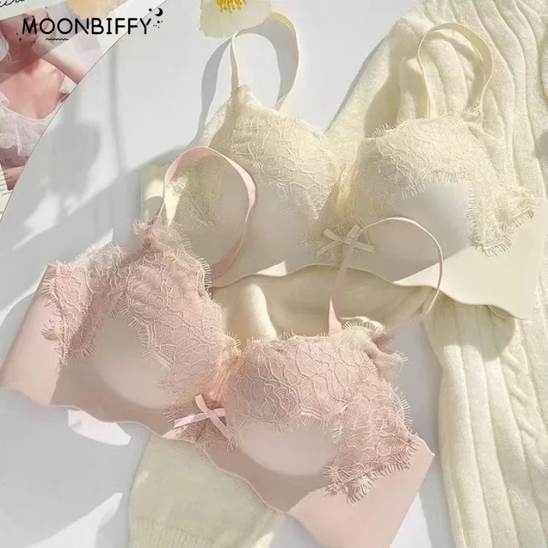 

Кружевное нижнее белье без следов, женский бюстгальтер с маленькой грудью без стальных колец, бюстгальтер для девушек с дополнительной регулировкой груди, бюстгальтер