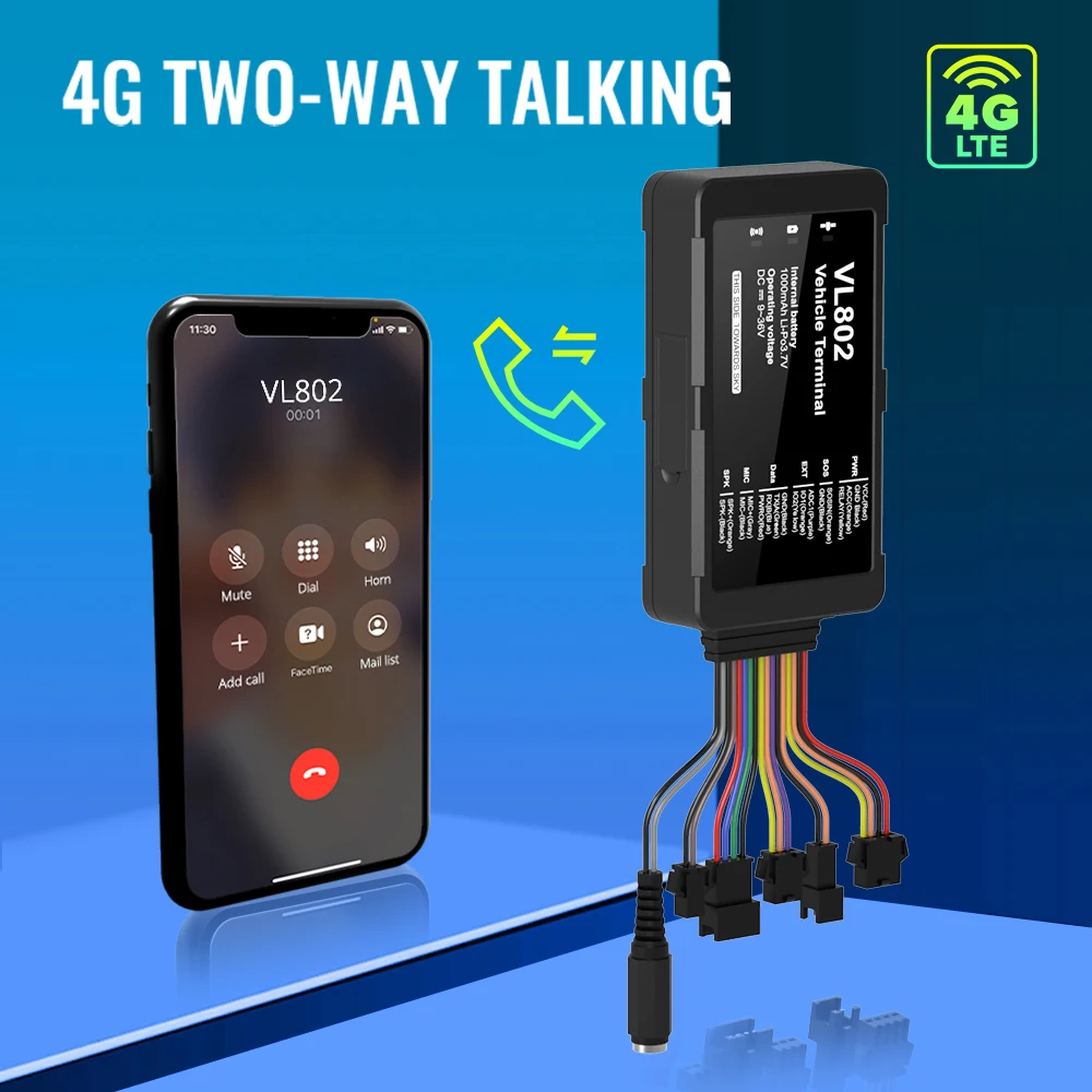 

JIMIIOT VL802 4G Tracker Bluetooth LTE Vehicle GPS Locator Real-Time Tracking Anti-thieft Two-way Talking Stop Engine Remote Kit