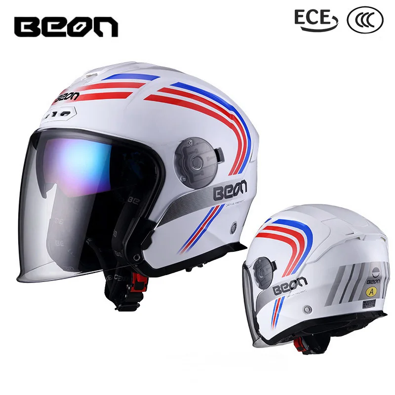 Мужской и Женский мотоциклетный шлем BEON 3/4 с двумя линзами Notocross полулицевой для