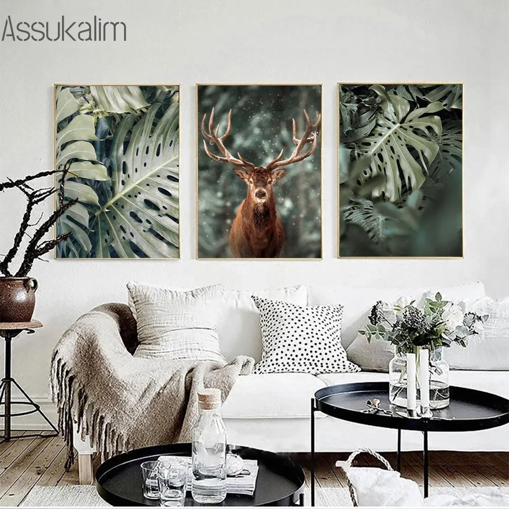 Художественные принты на холсте монстера постеры лось художественная живопись