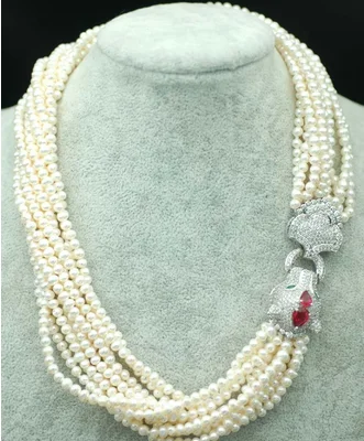 

10rows freshwater pearl near round 3-5mm necklace 19inch
