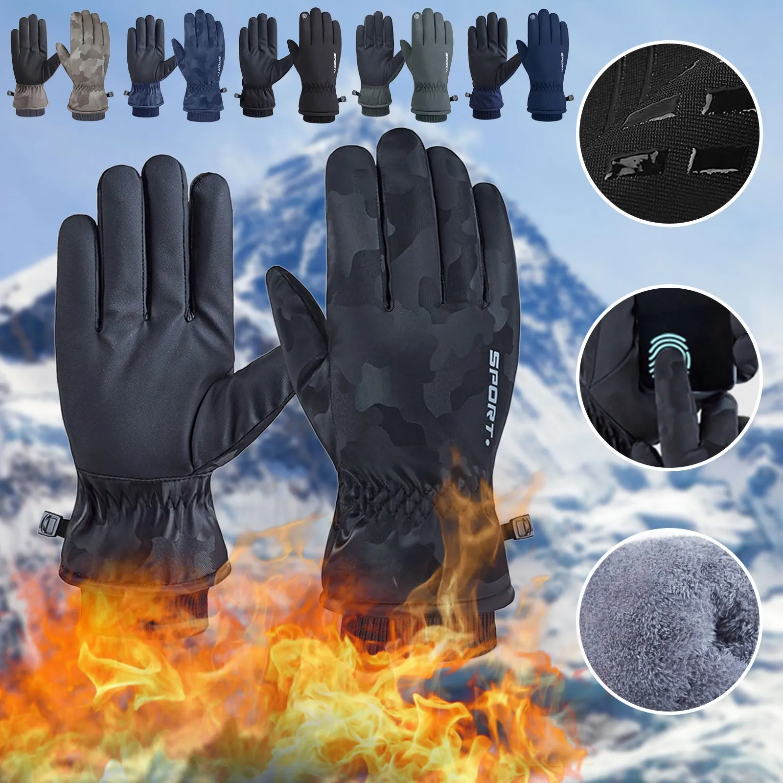 

Men Women Ski Gloves Winter Warm Windproof Waterproof Touch-Screen Fleece Non-slip Snowboard Snowmobile Cycling Skiing Gloves