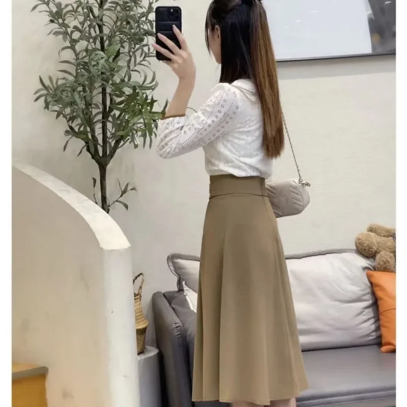Элегантный осенний топ с круглым ожерельем универсальная утягивающая юбка
