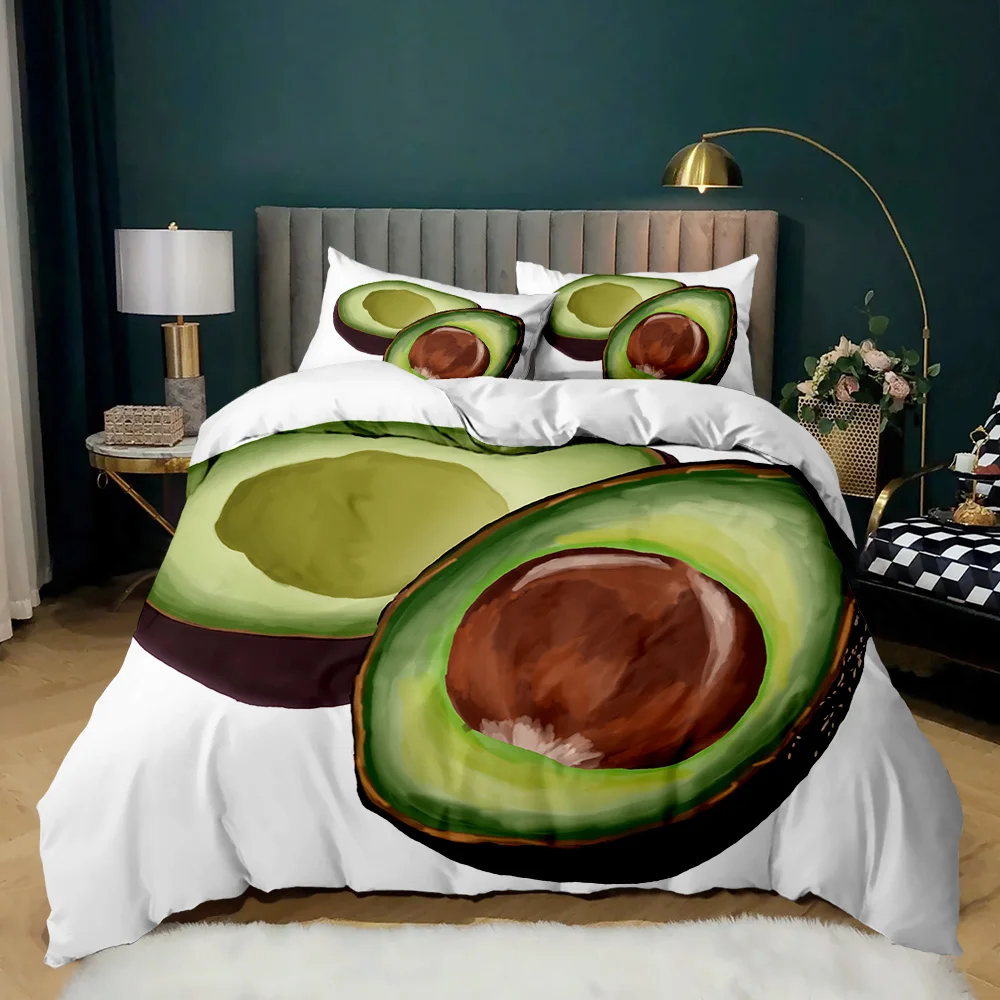 

Avocado Duvet Cover Set Avocados Bedding Set Cute Fruits Comforter Cover Queen Tropical Botanical Cartoon Polyester Quilt Cover