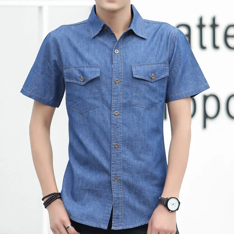 Summer 2021 Thin Casual Denim Shirt For Men Short Sleeve Slim Fit Cotton Dress Shirts High Quality Fashion Men Shirts
