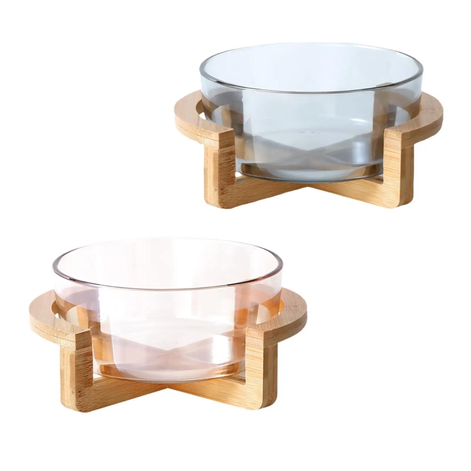 Прозрачная Круглая Керамическая Миска С Деревянной Подставкой