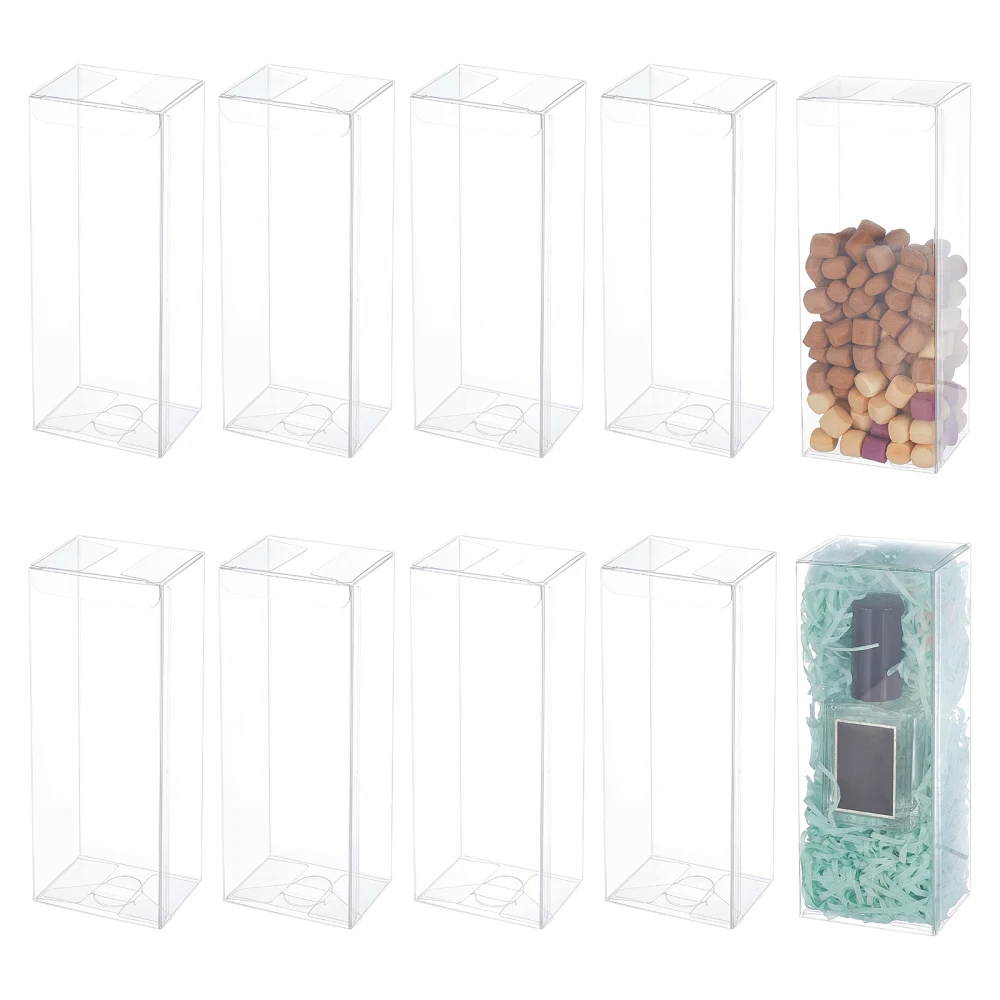 12Pcs Transparent Plastic Box Rectangle Foldable Gift Packaging Boxes Wedding Party Candy Cookies Storage Jewelry Bead Container