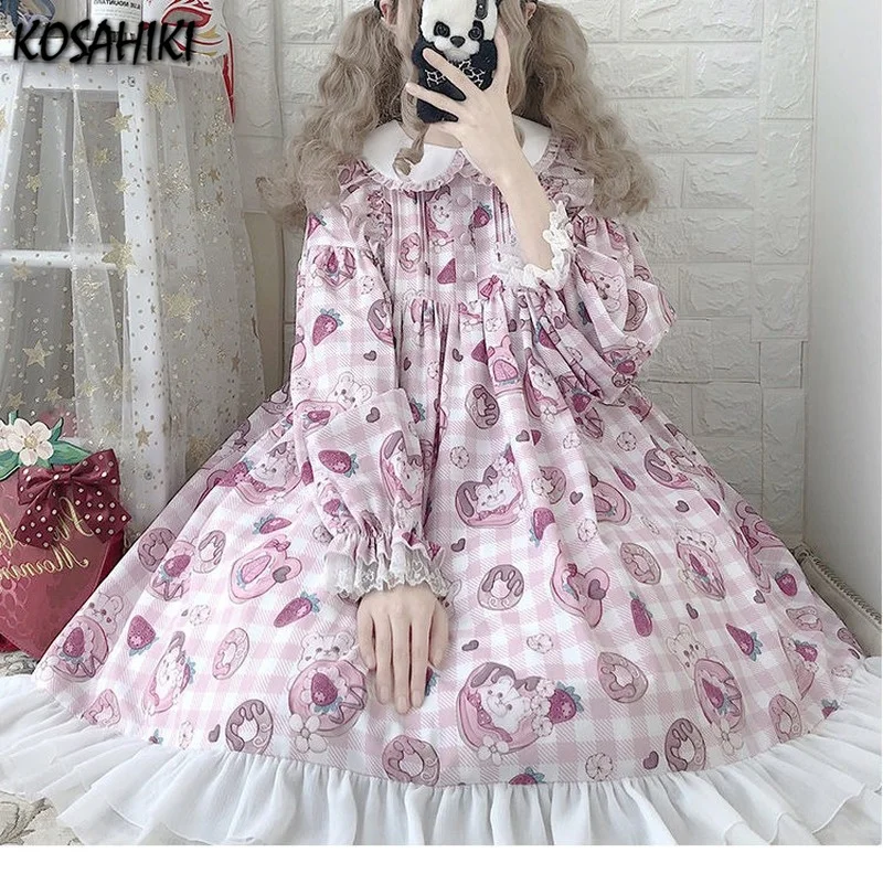 

Женское платье в стиле «лолита» с длинным рукавом и принтом