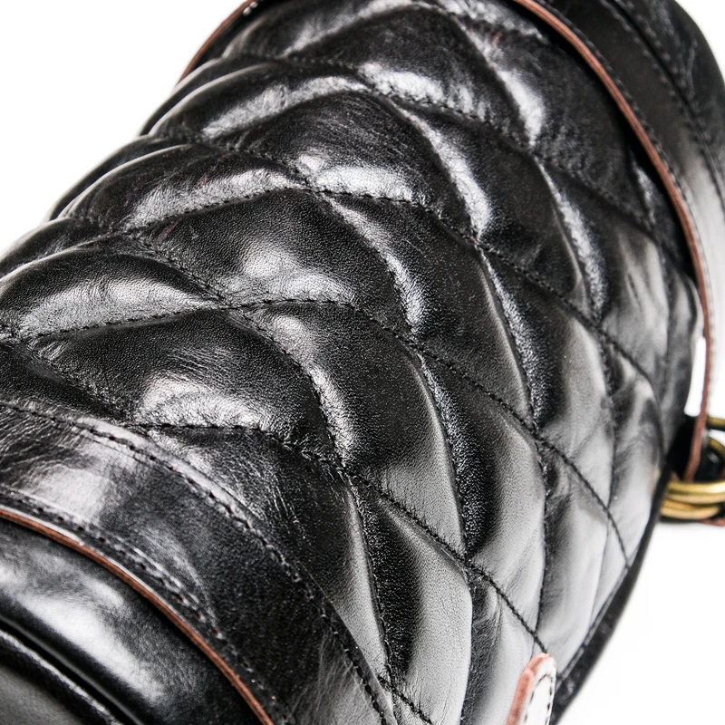Vintgae Motorcycle Head Bag Tea Core Horse Leather Diamond TWO-WAY Shoulder Bag Bucket Bag Amekaji Messenger Bag