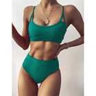 Бикини с высокой талией, 2022, женский купальный костюм, новинка, пуш-ап, сексуальный, простой, в рубчик, комплект бикини, одежда для плавания, женский купальный костюм, Женская пляжная одежда для плавания