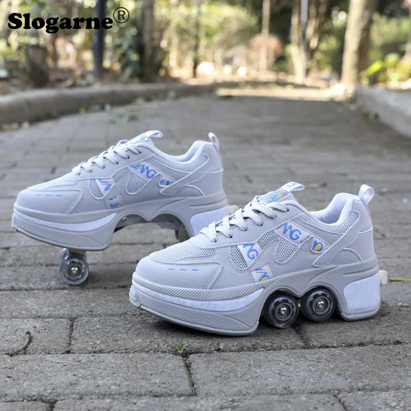 

Детские роликовые коньки для мальчиков и девочек, унисекс, четырехколесные двойные роликовые ботинки, двухрядные роликовые Мужские ролико...