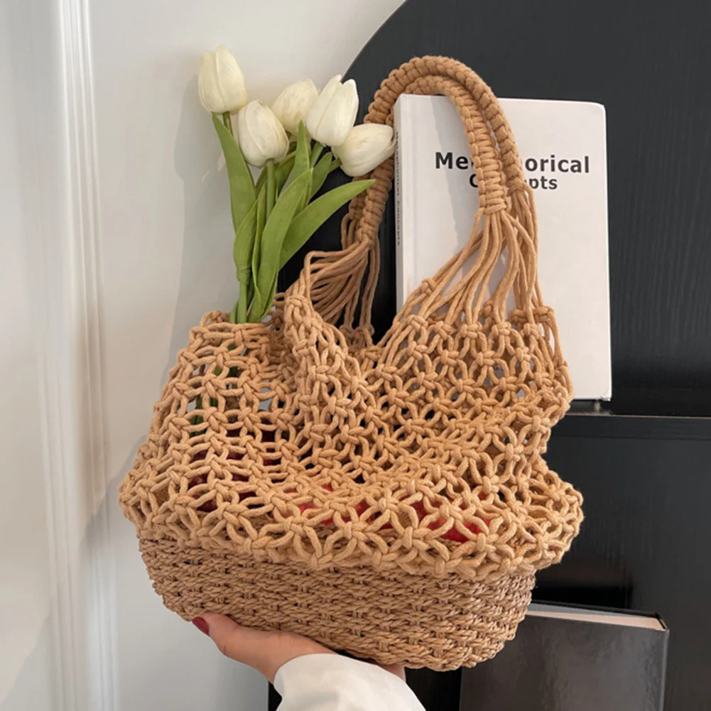 

Summer Crochet Bag Handbag Women Beach Bucket Underarm Bags Fashion Hollow Out Shoulder Bags Women's Knitting Handbag Tote Bags