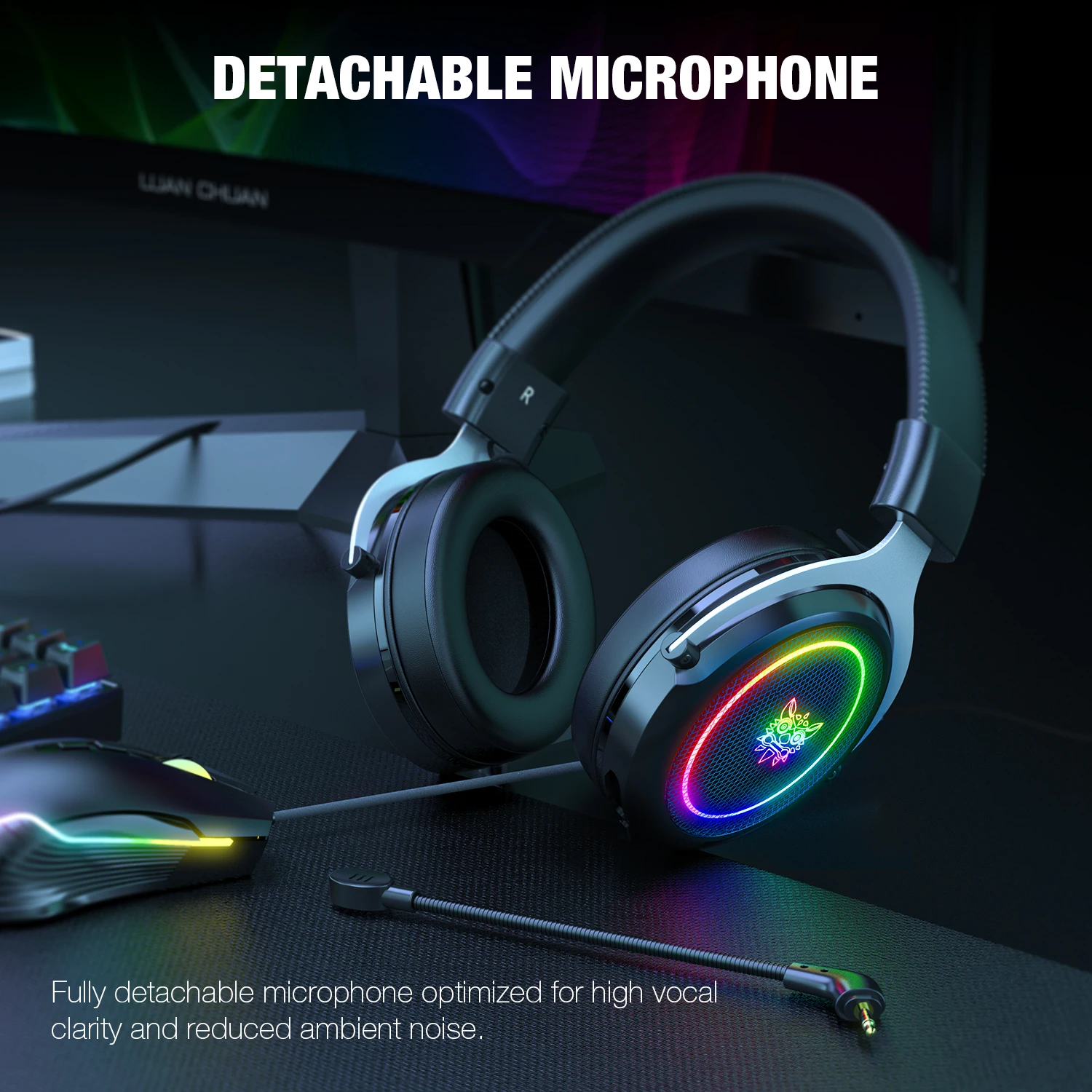 

ONIKUMA-X10 RGB Gaming Headset LED Light Premium Stereo Gaming Headphones With Detachable Microphone For PC Smartphones PS4 XBOX