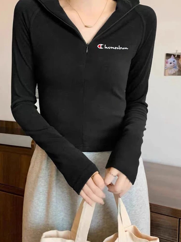 Champion Rainbow 2024 Winter New Zip-up Versatile Dralon Thickened Long sleeve Bottoming Shirt T-shirt Women Inner wear Top