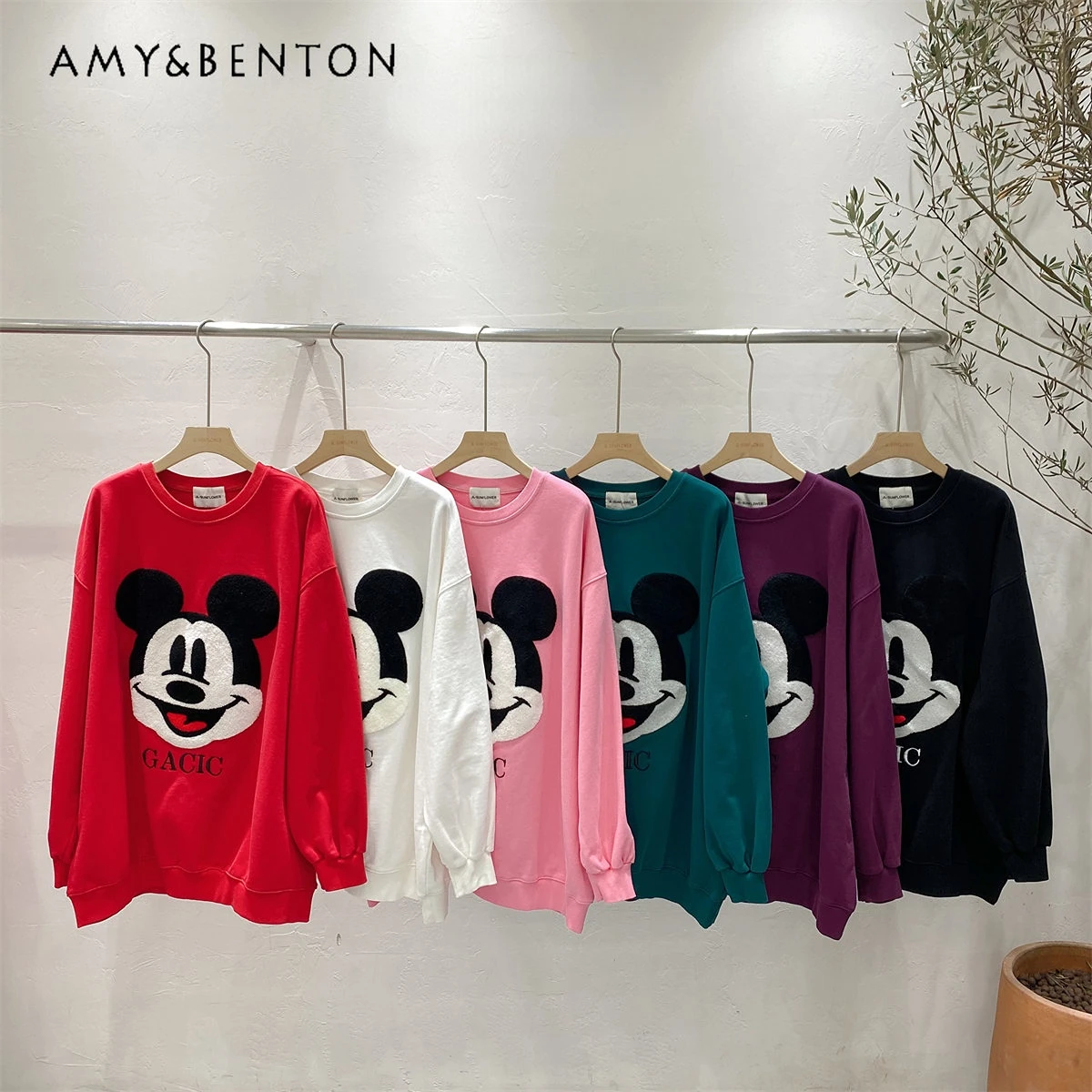 2023 Machine Embroidery Round Neck Sweater Cartoon Letter Hoody Women's Clothing Spring Autumn Loose Mid-Length Coat Sweatshirts