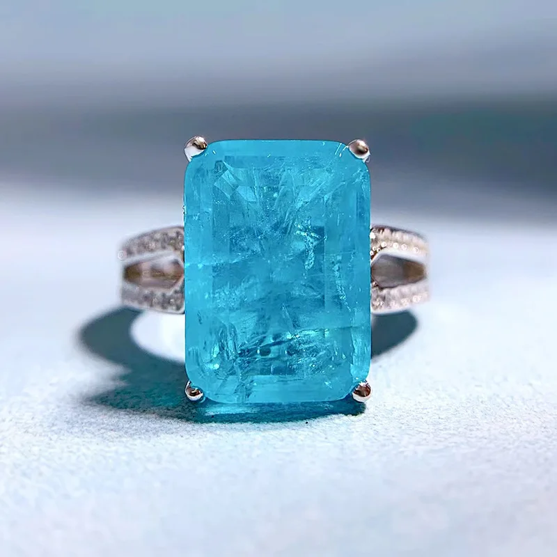 

SpringLady 18K Gold Plated 925 Sterling Silver 14*10 MM Paraiba Tourmaline High Carbon Diamonds Gemstone Fine Jewelry Ring