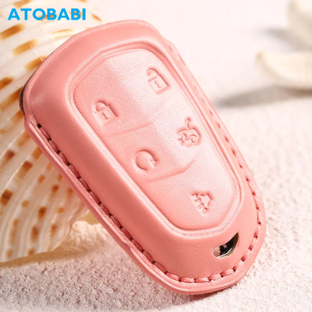 

3D Real Leather Car Key Case Smart Remote Control Fob Protector Cover Keychain For Cadillac ATS XT4 XT5 XT6 Escalade SRX CTS XTS