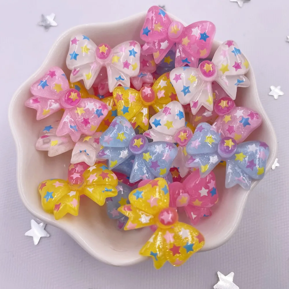

20PCS Resin Kawaii Colorful Glitter Star Bow Flatback Rhinestone Figurine Scrapbook DIY Decor Home Accessories Crafts M12