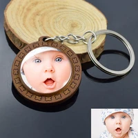 custom glass dome photo keychain personalized picture text printed wooden pendant key chain