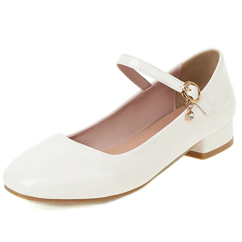

Elegant Short Heels Shoes Woman Straps White Heeled Pumps Female Large Size Mary Janes Office Party Wedding Shoe Ladies Big Size