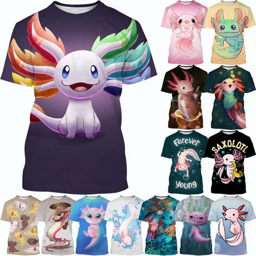 

New Summer Hot Sale Axolotl 3D T-shirt Fashion Animal Unisex Personality Creative Comfortable Round Neck Printed Streetwear Tops