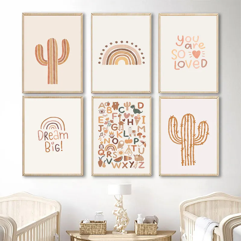 

Nursery Wall Art Posters and Print Sun Rainbow Canvas Painting Cactus Alpaca Poster Nordic Pictures for Baby Room Bedroom Decor