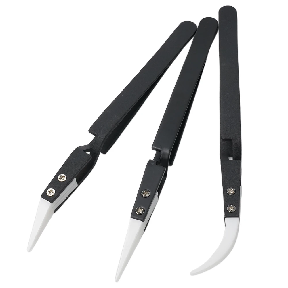 

3Pcs Non Conductive Ceramic Tweezers Anti-Static Reverse Tweezer Heat Resistant Zirconia Ceramic Tips 135-140mm Hand Tools