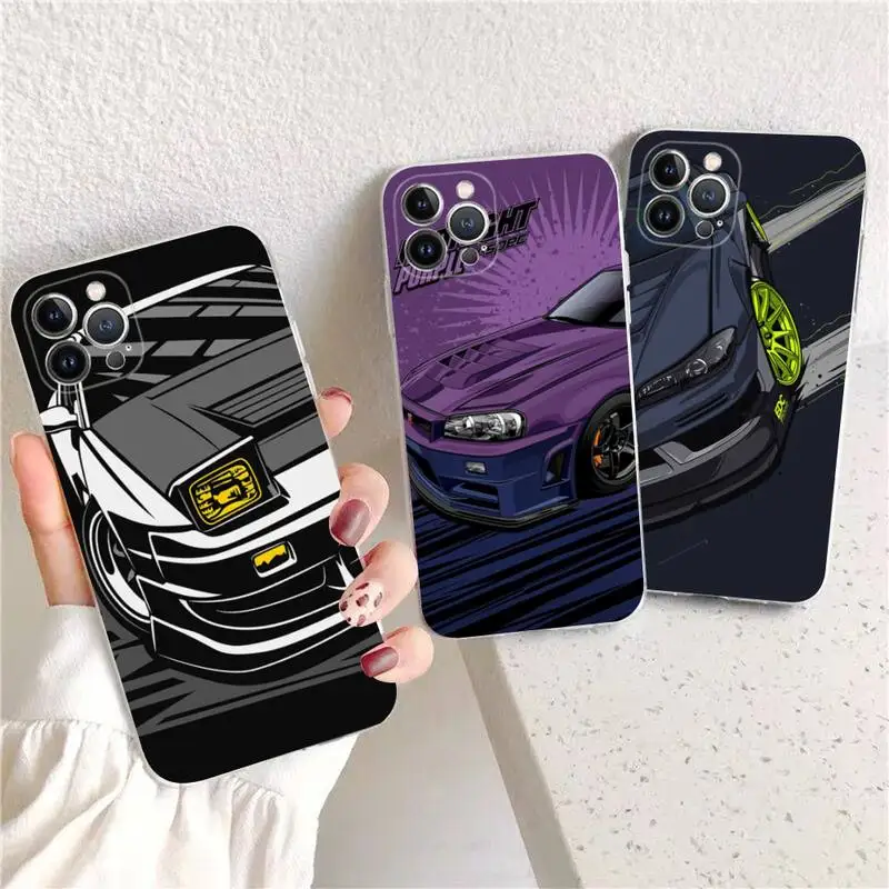 

Japan JDM Sports Cars Comic Phone Case For iPhone 14 13 12 11 Pro Max XS X XR SE 2020 6 7 8 Plus Mini Transparent Shell